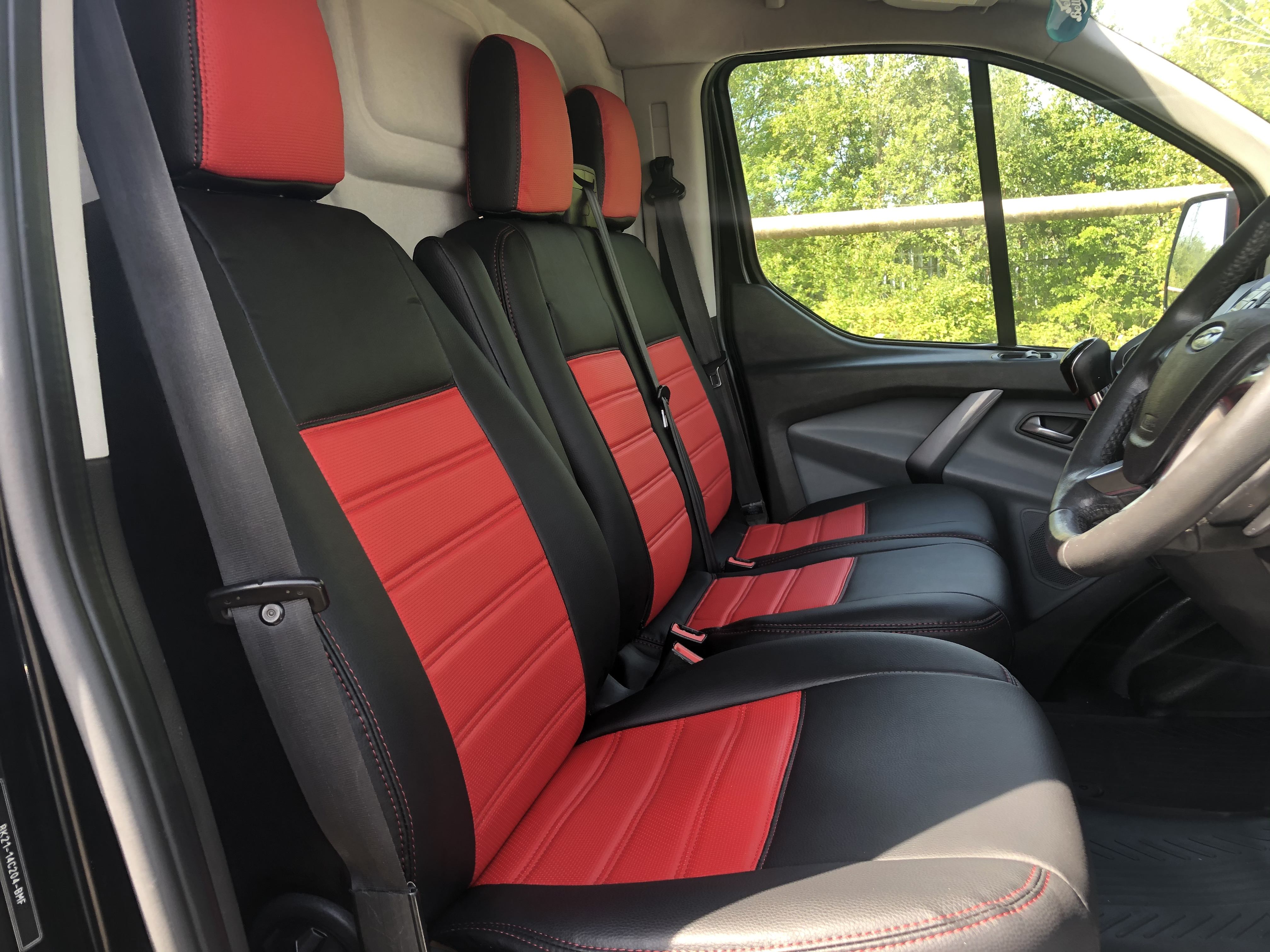 Ford Transit Custom Punched Leather Style Seat Covers Red VanPimps